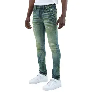 AeeDenim Moda Vintage Lavado Jeans para hombre Pantalones de mezclilla Stretch Slim Fit Pantalones vaqueros personalizados Tamaño 38