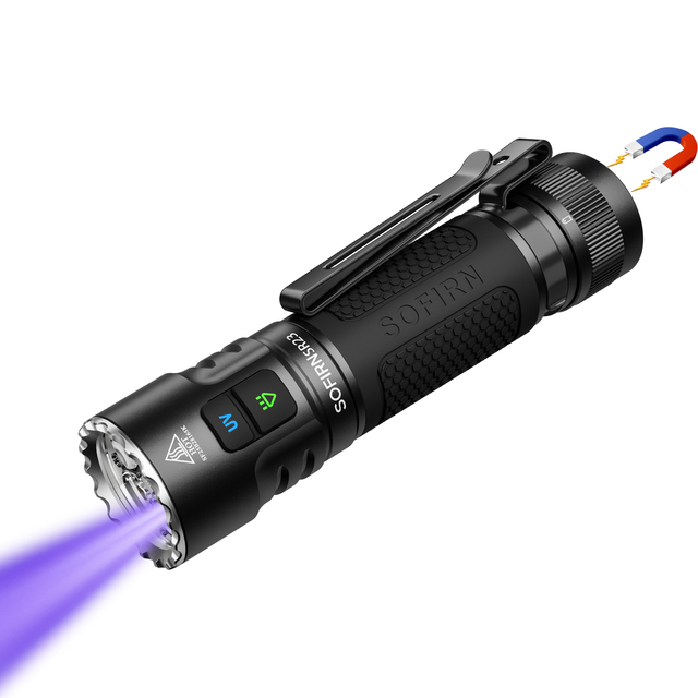 Sofirn SR23 Powerful 3300lm LED Flashlight, Rechargeable White & 365nm UV Light Dual Switch Tactical Torch for EDC Inspection
