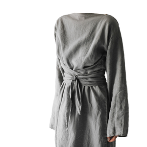 Caftán de Lino con Cinturón, Mangas Largas, Estilo Dubái, Abaya Islámica Maxi, Informal, Musulmán, Invierno, Otoño, Hecho a Mano, Transpirable, Tallas Disponibles - Product Image 1