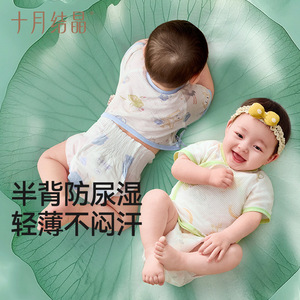 Suéter de punto de media espalda para bebé, top de malla de algodón puro, diseño estampado de verano de 0 a 3 meses, body de punto de manga corta - Product Image 2