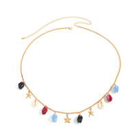 Chaîne de ventre bohème thème océan avec breloques coquillages et étoiles de mer, perles en résine colorées irrégulières, bijoux de corps pour femme pour l'été et la plage