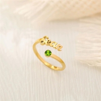 Anillo de Compromiso Abierto de Acero Inoxidable con Nombre Personalizado y Piedra de Cumpleaños Incrustada, Chapado en Oro de 18K, Joyería de Fiesta para Mujer, Certificado CE