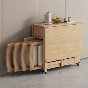 Table à manger pliante en bois massif moderne, table à manger multifonctionnelle mobile et combinaison de chaises, meubles - Product Image 4