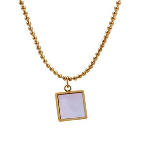 Collar con Colgante en Forma de Concha, Geométrico, Chapado en Oro, con Símbolos Grabados, Simple, de Acero Inoxidable, con Eslabones Rectangulares - Product Image 4