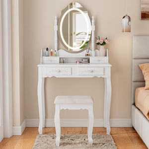 Ensemble de coiffeuse avec miroir et éclairage, table de maquillage moderne avec tabouret pour chambre à coucher - Product Image 5