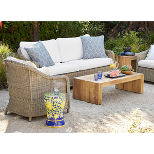 Classic PE Wicker Weaving Poolside Sofa and Wood Teak Table Set Outdoor <strong>Rattan</strong> <strong>Patio</strong> <strong>Furniture</strong> - Product Image 1