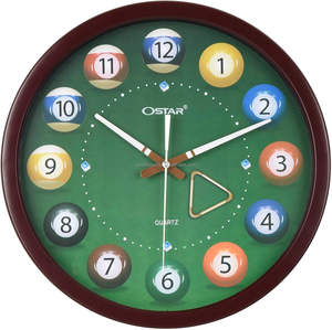 Horloge murale de billard de piscine en bois décor de salle de <span class=keywords><strong>jeu</strong></span> de billard et de billard avec conception de boules de billard pour la décoration de la maison ou du bureau - Product Image 1