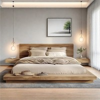 Lit plateforme en bois massif de style Wabi-sabi, d'inspiration chinoise du milieu du siècle, avec bord naturel, taille Queen, fabriqué en Chine