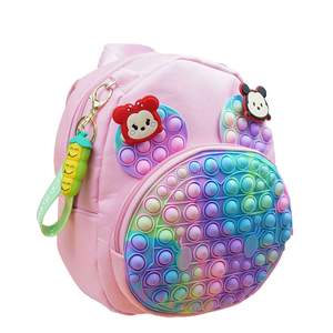 New pink Blue Kids Girls Zipper Double Shoulder Bags Silicone <b>Pops</b> Bubble Fidget Toy School Backpack Bags - Product Image 3
