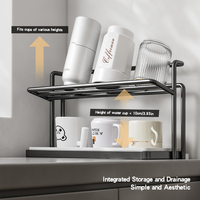 Étendoir à bouteilles d'eau Rangement pour tasses avec plateau d'égouttage Organisateur de tasses Bol d'égouttage pour cuisine-2 niveaux