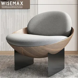 WISEMAX الأثاث الفاخرة إيطاليا تصميم الترفيه اللكنة كرسي غرفة المعيشة الأثاث قاعدة معدنية واحدة أريكة الحديثة النسيج كرسي