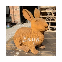 Statue de jardin rustique ENYA en fonte, lapin animalier, blanc/gris antique, pour extérieur, vente en gros