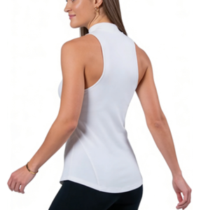 Camiseta <span class=keywords><strong>sin</strong></span> Mangas Blanca para Mujer, <span class=keywords><strong>Cuello</strong></span> Alto Simulado, Ajustada, de Tela Elástica, para Uso Diario Informal, Ejercicio, Oficina - Product Image 3