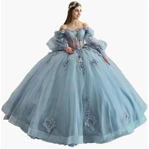 Nuovo Abito <span class=keywords><strong>da</strong></span> Ballo Lilla per Quinceanera con Spalle Scoperte e Applicazioni in Pizzo, Perline e Cristalli con Corsetto in Tulle Dolce 15 Vestidos De XV Anos - Product Image 4