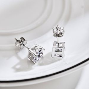 Dylam Hypoallergenic <b>Earrings</b> Rhodium Plated 925 Sterling Silver Radiant Cut Screw <b>Back</b> 8A Cubic Zirconia Stud <b>Earrings</b> - Product Image 5