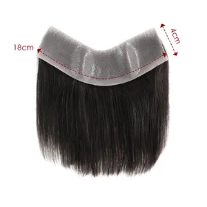 Pulseira frontal de cabelo humano em V de 4x18 cm para homens, cabelo de PU de pele fina invisível