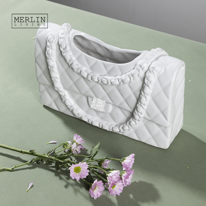Merlin Living Handbag White Ceramic <strong>Vase</strong> Decoration Tabletop Modern Decor <strong>Flower</strong> <strong>Vase</strong> for Ceramic Decoration - Product Image 5