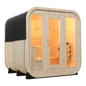 Cabine de sauna extérieure moderne en bois massif de pin blanc, sauna de jardin avec chauffage - Product Image 5