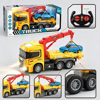 Camion de sauvetage télécommandé 27 MHz 1:12 à 4 canaux avec plateau et éclairage avant, jouet d'ingénierie pour enfants avec voiture de sport