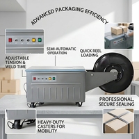 Machine à cerclage électrique semi-automatique portable polyvalente pour bandes PP, idéale pour la logistique et les colis.