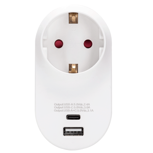 Adaptador de corriente, 1 a 1, 16A, con puertos USB y tipo C, ideal para cargar dispositivos electrónicos en viajes. - Product Image 1