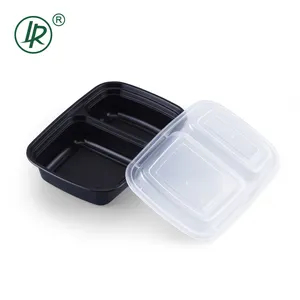 Campione gratuito coperchio trasparente da 32 once impilabile 2 scomparti contenitore per alimenti da asporto contenitore per alimenti in plastica nera