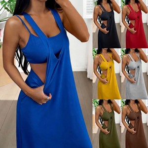 BYJ262 Robes d'été tendance pour femmes, décontractées, sexy, camisole et <span class=keywords><strong>robe</strong></span> longue sans manches à col carré et bretelles épaisses - Product Image 2