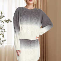 Nouveau pull à col rond d'automne pour femmes ensemble dégradé de couleur deux pièces pull Preppy jupe pull ample