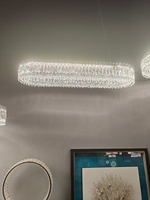 Vente en gros d'anneau fendu simple à deux couches LED K9 inoxydable anneau rond de luxe moderne lustre en cristal lampe à intensité variable ronde