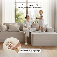 Canapé modulaire en velours côtelé en forme de L, sans accoudoirs, assise profonde, garni d'éponge, sans assemblage, pour appartement et salon