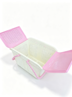 Panier de rangement rectangulaire ventilé en plastique PP, style tressé, avec poignées et double couvercle, portable, pour salle de bain, vente en gros usine