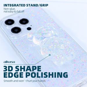 Résine époxy recyclée Ours de dessin animé brillant TPU PC Antichoc pour étui de téléphone Support de téléphone transparent pour iPhone 15 Pro Max - Product Image 6