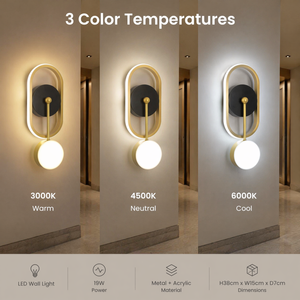 Applique murale LED moderne en acrylique 19W CCT sélectionnable, cadre métallique, décorative pour intérieur, chambre, salon, couloir - Product Image 4