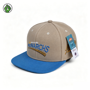 Casquette de baseball snapback OEM ODM <span class=keywords><strong>série</strong></span> <span class=keywords><strong>Atlanta</strong></span>, broderie 3D personnalisée, bicolore kaki et bleu, streetwear sport, 6 panneaux, vente en gros - Product Image 1