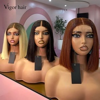 Perruque Bob Courte Sans Colle en Cheveux Humains Vierges Brésiliens, Densité 250%, Double Tirage, Fermeture en Dentelle 5x5, Lisse Baguette