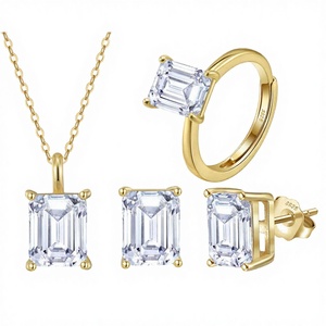 Princess Cut Moissanite Jewelry <b>Set</b> 925 Sterling <b>Silver</b> Classic Wedding Children's Party <b>Necklace</b> Ring - Product Image 4