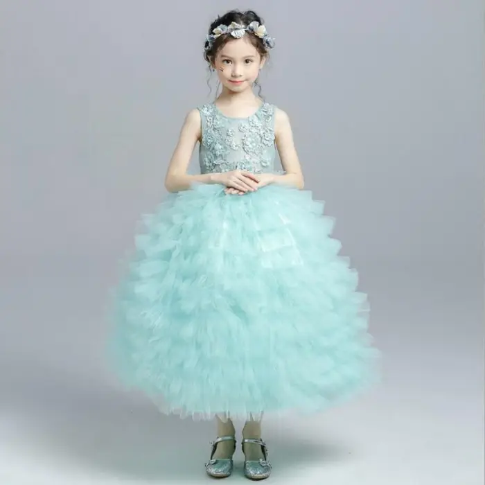 Vestido de baile con diseño de Frock para niña, vestido de baile para niña con flores hinchadas