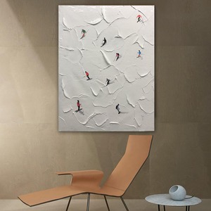 Art mural encadré sur le thème du ski, peinture à l'huile texturée 3D abstraite, décoration de salon, toile de <span class=keywords><strong>neige</strong></span> blanche, peinture décorative - Product Image 3