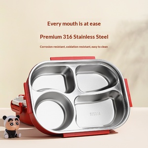 Boîte à lunch compartimentée carrée, isolée, compatible <span class=keywords><strong>micro</strong></span>-ondes, en acier inoxydable 316, pour étudiants, enfants, dessin animé, portable - Product Image 3