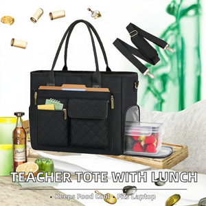 Custom Teacher Tote Bag Insulated Lunch Compartment Zipper Closure 15.6 Inch Laptop Bag for Women Lightweight Work Nurse Bags - Product Image 2