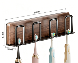 Black Drill-Free Durable Traditional Toothbrush Holder Wall-Mounted Bathroom Storage <b>Rack</b> for Toothbrushes & Mouthwash Cups - Product Image 6