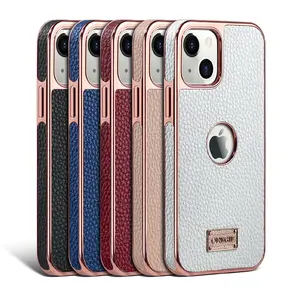 Luxury Litchi Leather Skin With Glossy Electroplating Phone Case for iPhone 13 2021