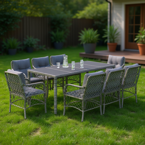 Ensemble de salle à manger de jardin en rotin gris 8 places, mobilier d'extérieur résistant aux intempéries, design contemporain - Product Image 2