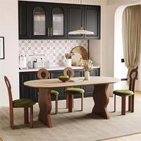 Ensemble de table à manger moderne de style français rétro avec base en bois massif ovale, 6 places, plateau en ardoise, noyer, 8 chaises, meubles de salle à manger