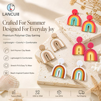 Boucles d'oreilles pendantes arc-en-ciel en pâte polymère faites à la main, style bohème tendance, pour femme, cadeau idéal pour les vacances d'été à la plage
