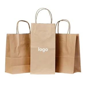 批发礼品野营旅行包装可回收扭曲手柄普通纸环保食品袋