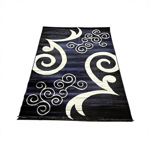 Alfombra Adiva Moderna Abstracta Rectangular con Patrón de Remolinos en Blanco y Negro, de Algodón Tufted, Antideslizante, con Base de Yute, Resistente a las Manchas, Pelo Medio - Product Image 1