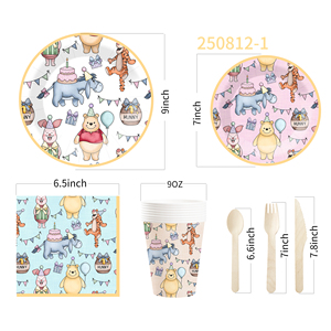 DAMAI - Platos de Papel Redondos Desechables con Diseño de Osos, Vasos de Papel y Servilletas para Fiestas de Cumpleaños - Product Image 3