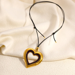 Collar con Colgante en Forma de Corazón, Chapado en Oro de 18k, Cadena para Suéter, Joyería de Moda para Mujer - Product Image 2