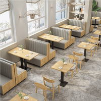 Meubles en bois pour restaurant, style nordique, canapé en cuir et bois, table et chaises pour hôtel